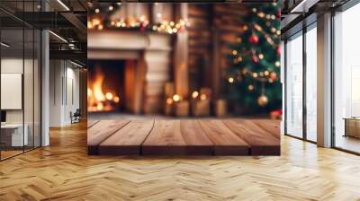 Holiday able with christmas tree and fireplace  with copy space Wall mural