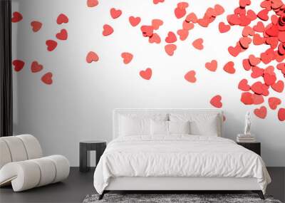 Red hearts confetti background for valentine or celebrations isolated on transparency or white  photo png file Wall mural