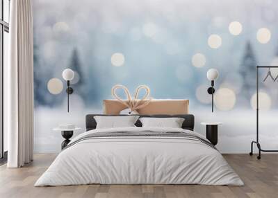 Small christmas parcel with snow and copy space Wall mural