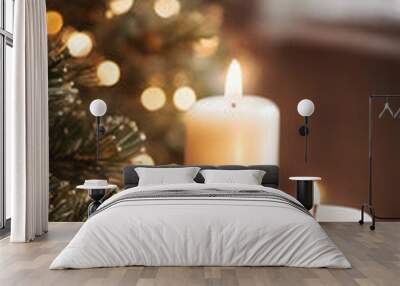 White christmas candle with christmas tree and copy space Wall mural