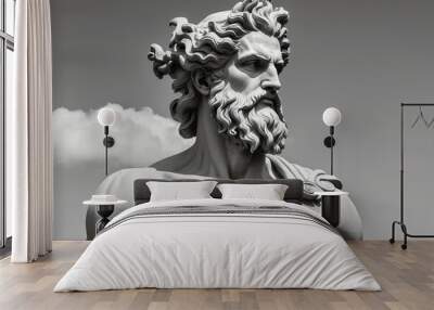 Handsome marble statue of powerful greek god Zeus over dark background, The powerful king of the gods in ancient Greek religion. Wall mural