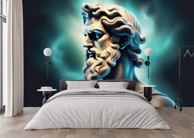 Illustration of a Renaissance statue of Zeus, king of the gods. god of sky and thunder. Zeus the king of the Greek gods ready to hurl lightning bolts down upon the earth and mankind. Wall mural