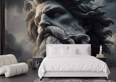 Male statue of a Roman deity, muscular Zeus with lightning in his hands in Olympus. Wall mural