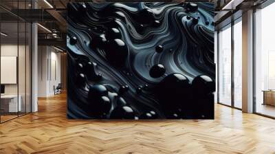 Rica y moderna textura de fondo de pancarta negra azul marino 3D, pancarta con textura de piedra de mármol o roca con elegante color festivo y diseño para pancarta ancha. Fondo azul oscuro para banner Wall mural