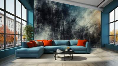 Rica y moderna textura de fondo de pancarta negra azul marino 3D, pancarta con textura de piedra de mármol o roca con elegante color festivo y diseño para pancarta ancha. Fondo azul oscuro para banner Wall mural