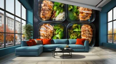 Healthy Homemade High-protein chicken meal prep in glass containers Wall mural