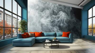 Abstract white smoke wisps against a black background. Wall mural