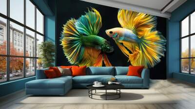 Two Colorful Betta Fish with Flowing Fins Wall mural