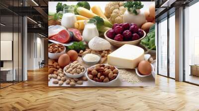 Foods High in Calcium for bone health, muscle constraction, lower cancer risks, weight loss, generative ai Wall mural