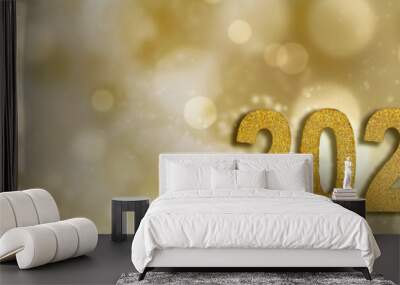 golden 2023  new year on abstract blur lights in panoramic view Wall mural