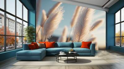 Pampas grass outdoor in light pastel colors, generative Ai Wall mural