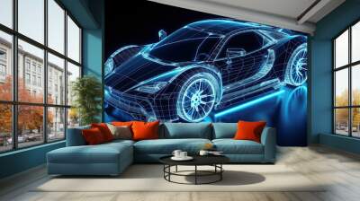 Racing Car Hologram Wireframe. Nice 3D Rendering, generative ai Wall mural