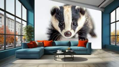 Wildlife of baby European badger is six months old animal isolated on white background Wall mural