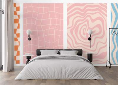 set of groovy hippie 70s backgrounds. y2k aesthetic waves, swirl, mesh, spiral ray, chess. trendy ve Wall mural