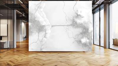 Light grey and white Oklahoma City area  background map, streets and water cartography illustration, Generative AI Wall mural