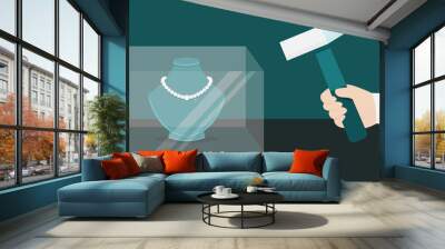 The robber robbed the jewelry in the room by hammering the safety glass.
Illustration about steal accessoriesl. Wall mural