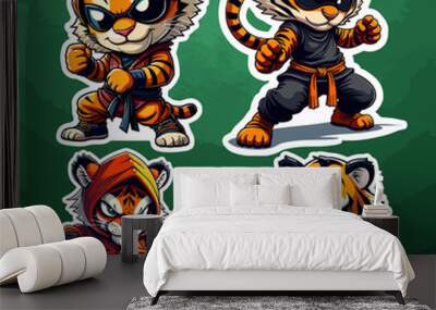 Four Tiger Ninja Characters Graphic Sticker Sheet Design Die-Cut Edges  Wall mural