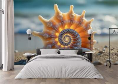 shell on the beach spiral fractal seashell design graphic  Wall mural