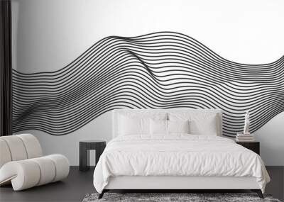 Vector abstract line art wavy flowing dynamic black isolated on transparent background in concept wave, wind, ocean Wall mural