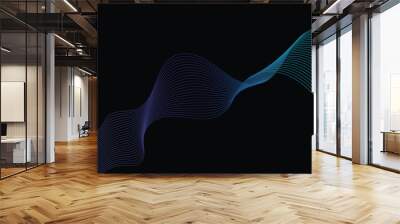 Vector wavy lines pattern smooth curve flowing dynamic blue green gradient light isolated on black background for concept of technology, digital, communication, science, music. Wall mural