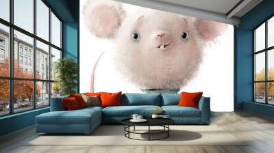 cute lovely cartoon white mouse portrait with striped sweater Wall mural