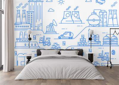 Industry Factory Illustration line art vector Wall mural