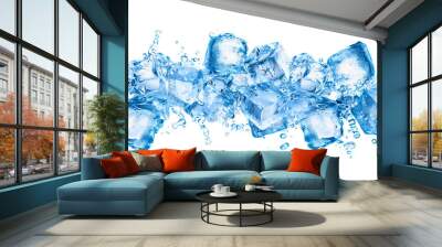 A bright blue water splash frozen in motion on a clean white background Wall mural