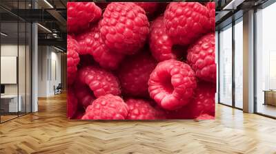 A close-up of ripe, red raspberries with a fresh and juicy look Wall mural