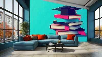 Ascending Achievements: Symbolic Graduation Books Stack Illustration Wall mural