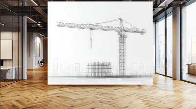 Blueprint of Under-Construction Site with Tower Crane in 2D Flat Vector Art - Architectural Engineering Perspective Wall mural