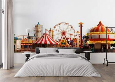 Bright Amusement Park Mockup with Colorful Rides Wall mural