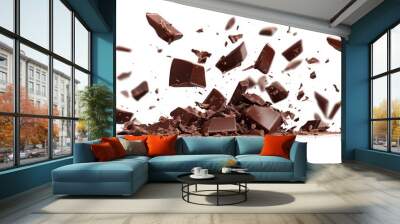 Delectable Cascading Chocolate Pieces - Dynamic PNG Chunks and Shards for Dessert Designs Wall mural