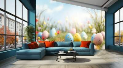 easter eggs in grass Wall mural