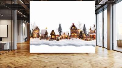 Enchanting Christmas Village in Outdoor Setting with Lights and Decorations on White Background Wall mural