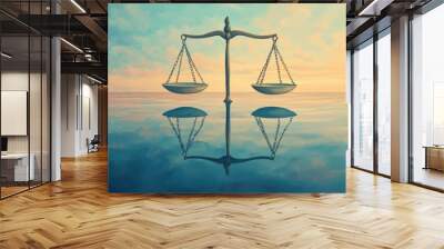 Finding Balance Within - Symbolic Image of Emotional Self-Regulation with Balanced Scale and Calm Sea Metaphor Wall mural