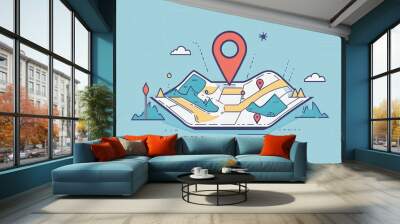 Geometric Vector Map with Location Pin: Explore Navigation, Adventure, and Travel Concepts in Logistics and Geography Wall mural