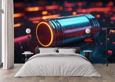 Illuminated Energy - Futuristic 3D Battery with Neon Light Effects on Minimalist Background Wall mural