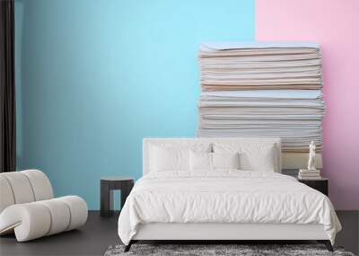 Simple Elegance: Stack of Newspapers on Pastel Background with Copy Space Wall mural