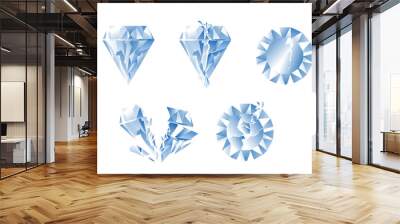 Beautiful diamond on a white background, stone fragments, broken decoration. Broken fracture diamond, modern illustration set. Wall mural