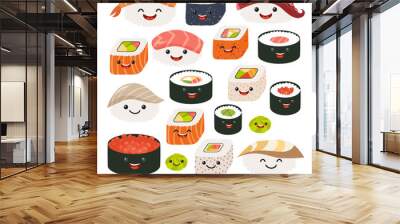 emoji sushi characters.cartoon japanese food. vector set sushi cartoon characters. funny characters  Wall mural