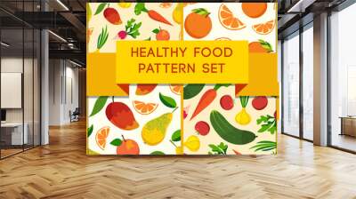 Healthy food pattern set. Fruit & vegetables backgrounds, seamless vector wrapping Wall mural