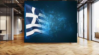 greece, vector flag, virtual abstract 3d object from triangular polygons on a blue background Wall mural