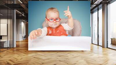 little kid with glasses Wall mural