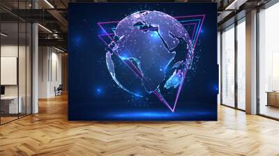 vector 3d planet Earth  on a blue background in virtual space Wall mural