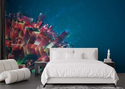 vector abstract 3d crystal. a view of the roofs of the city, a large chaotic set of glass pendants. Wall mural