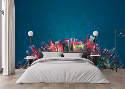 vector abstract 3d crystal. a view of the roofs of the city, a large chaotic set of glass pendants. Wall mural