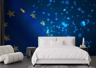 Vector bright glowing country flag of abstract dots. European Union Wall mural