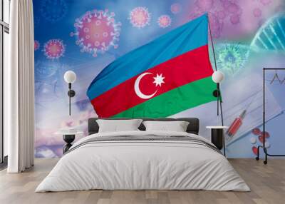 Coronavirus (COVID-19) outbreak and coronaviruses influenza background as dangerous flu strain cases as a pandemic medical health risk. Azerbaijan Flag with corona virus and their prevention. Wall mural