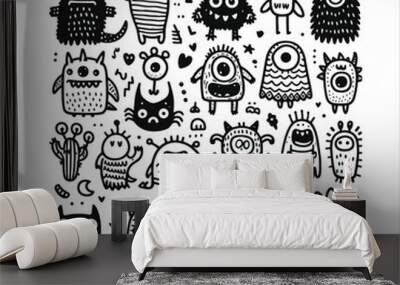 vector funny monster hand drawn doodle set Wall mural