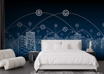 Communication in digital or smart city, social network connections, Business technology concept. Wall mural